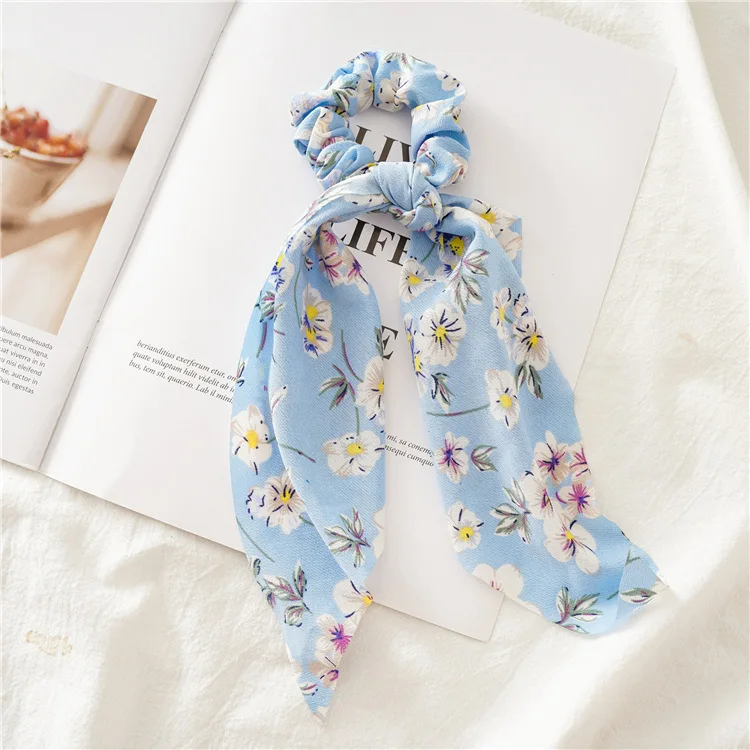 New Fashion Sweet Scrunchie Women Ribbon Elastic Hair Bands Print Dots Bow Scarf Hair Rubber Ropes Girls Hair Accessories