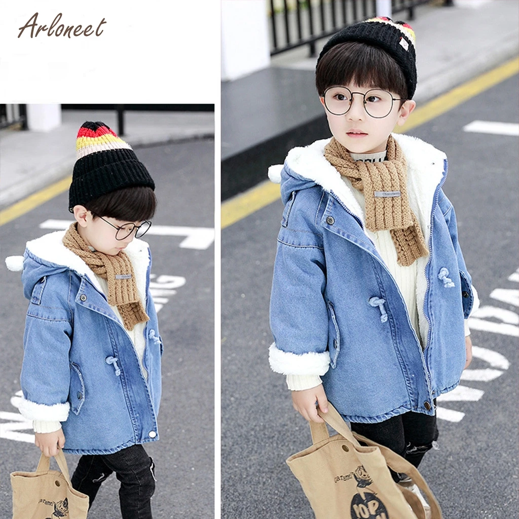 

ARLONEET Children's Cowboy Warm Jackets for Boys Girls Infant Baby Thicken Toddler Jackets Denim Plus girls clothes winter