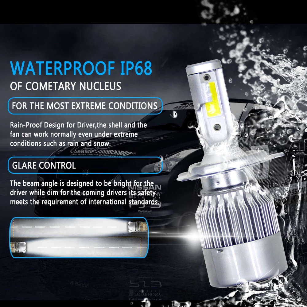 1 пара H4 H11 H7 Led 72W 3600LM COB Chip 12v 24v Автомобильный моторный светильник налобный фонарь