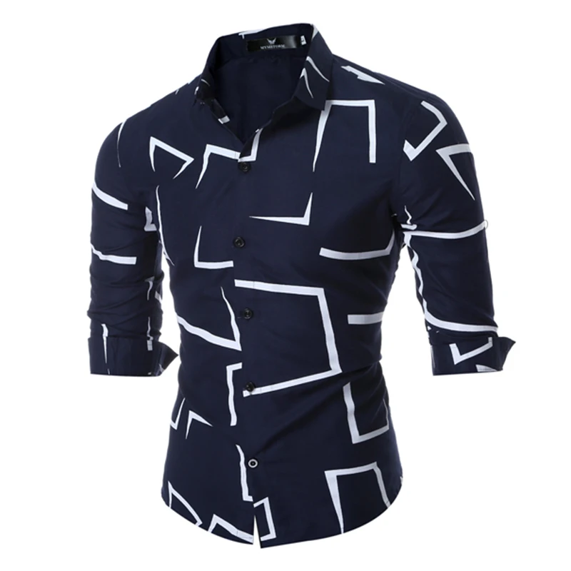 

Harajuku Geometric Print Shirts Men Fashion Turn-down Collar Buttoned Shirt Men's Autumn Casual Long Sleeve Cardigan Streetwear