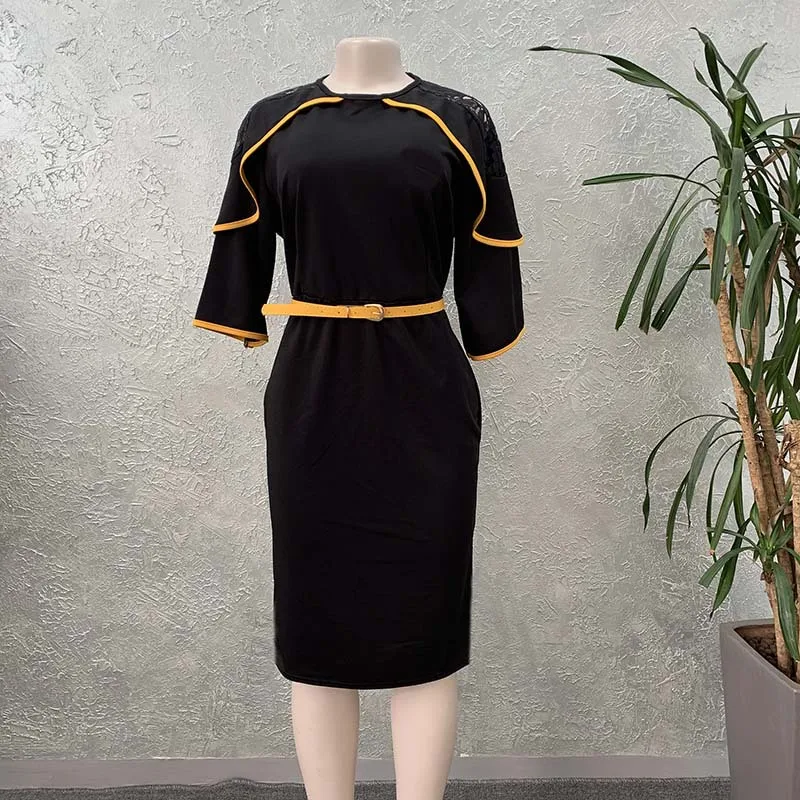 2020 new arrival summer elegent african women o-neck polyester plus size knee-length dress L-2XL | Тематическая одежда и