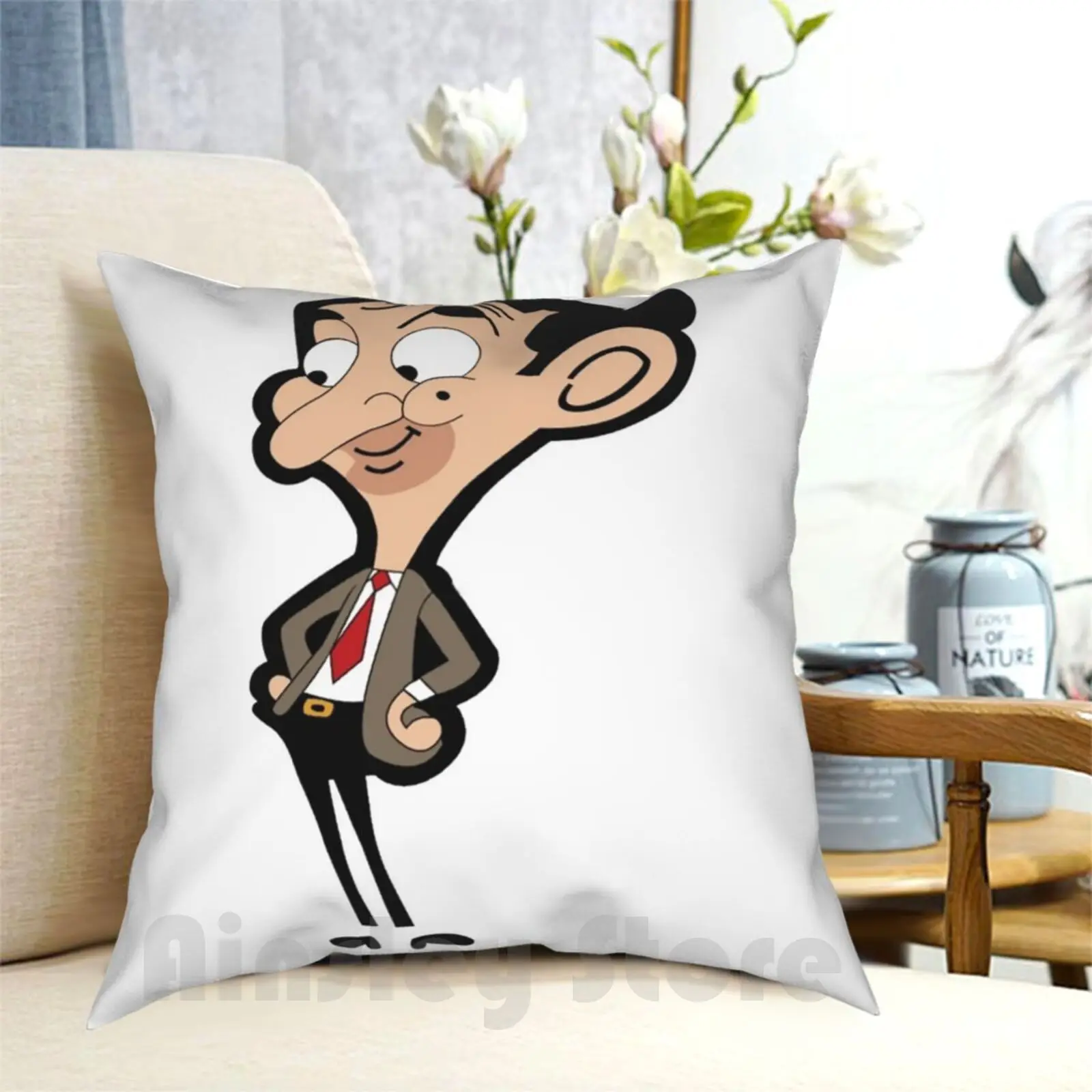 Mr.Bean Pillow Case Printed Home Soft Throw Pillow Mr Bean Bean Funny Comedy Rowan Atkinson Tv Fantastic Mr Fox Meme Wes