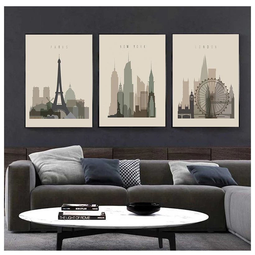 Ретро-плакаты Париж Лондон Нью-Йорк настенные художественные принты Акварельные