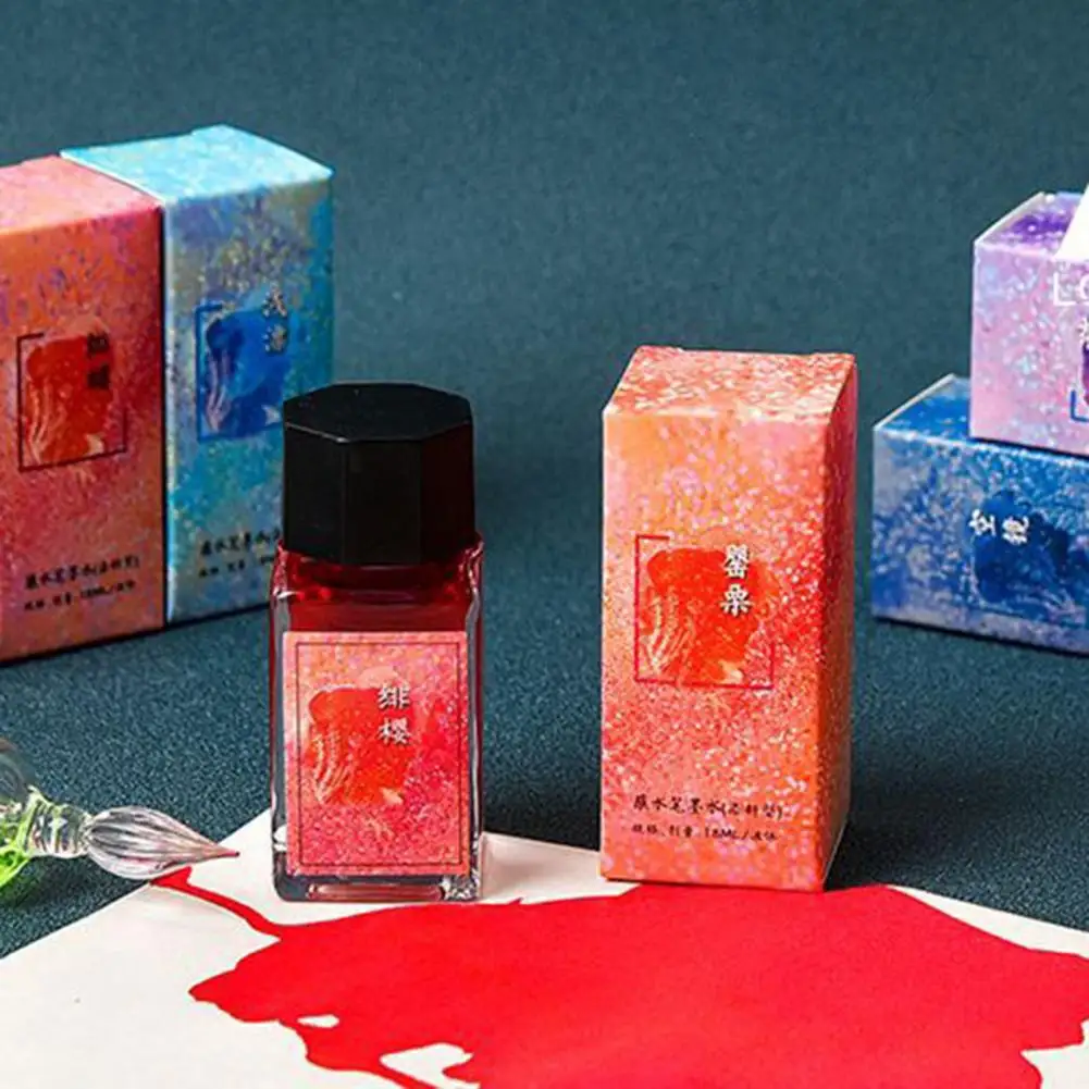 Tinta de bol&iacute;grafo a la moda de 18ML, Tinta de bol&iacute;grafo de vidrio compacto embotellado para escritura a mano, colores vibrantes y muy concentrados-1