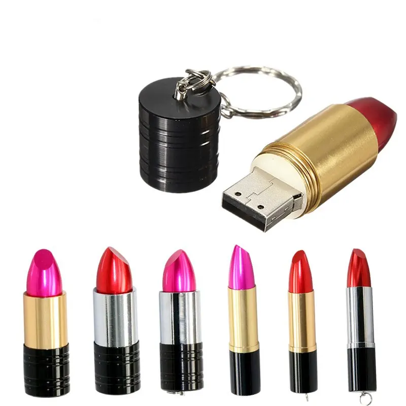 USB флеш-накопитель 2,0, 128 ГБ, 64 ГБ, 32 ГБ, металлическая губная помада, подарок девушке, флешка, 16 ГБ, 8 ГБ, 4 Гб, флеш-карта памяти, палочки памяти