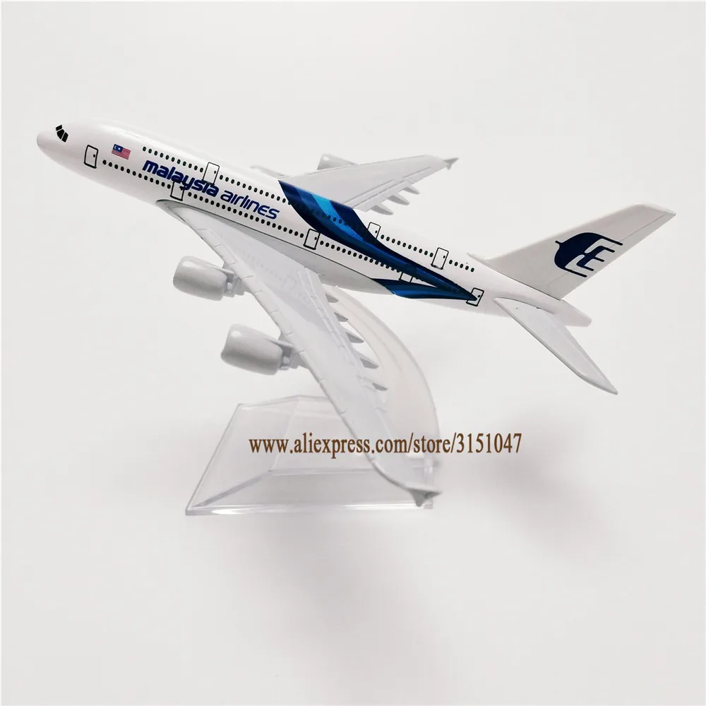 16 см модель самолета из металлического сплава Голубая воздушная Малайзия Airbus 380