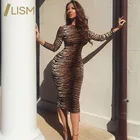 Платье-водолазка с леопардовым принтом LISM, винтажное вечерние легающее вечернее пикантное Клубное платье с длинным рукавом