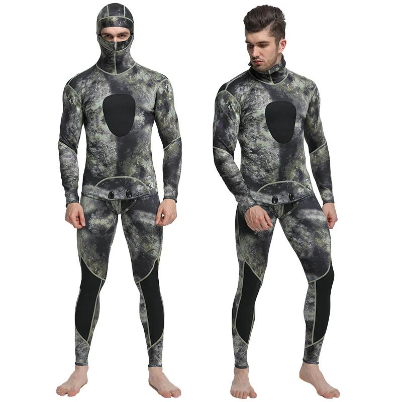 

Camouflage spearfishing Scuba Wetsuit 1.5mm neoprene men's two piece diving suit surfing snorkeling winter thermal swimsuit