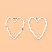 30pcslot open hammered heart silver color charms pendants beads for bracelet necklace jewelry making accessories