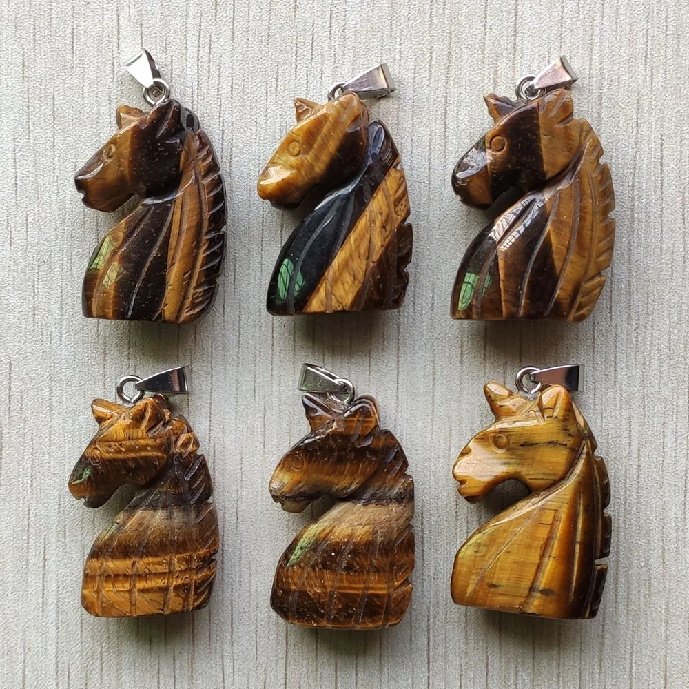 Fashion natural tiger eye stone carved unicorn shape pendants for necklace jewelry making 6pcs/lot Wholesale Free shipping