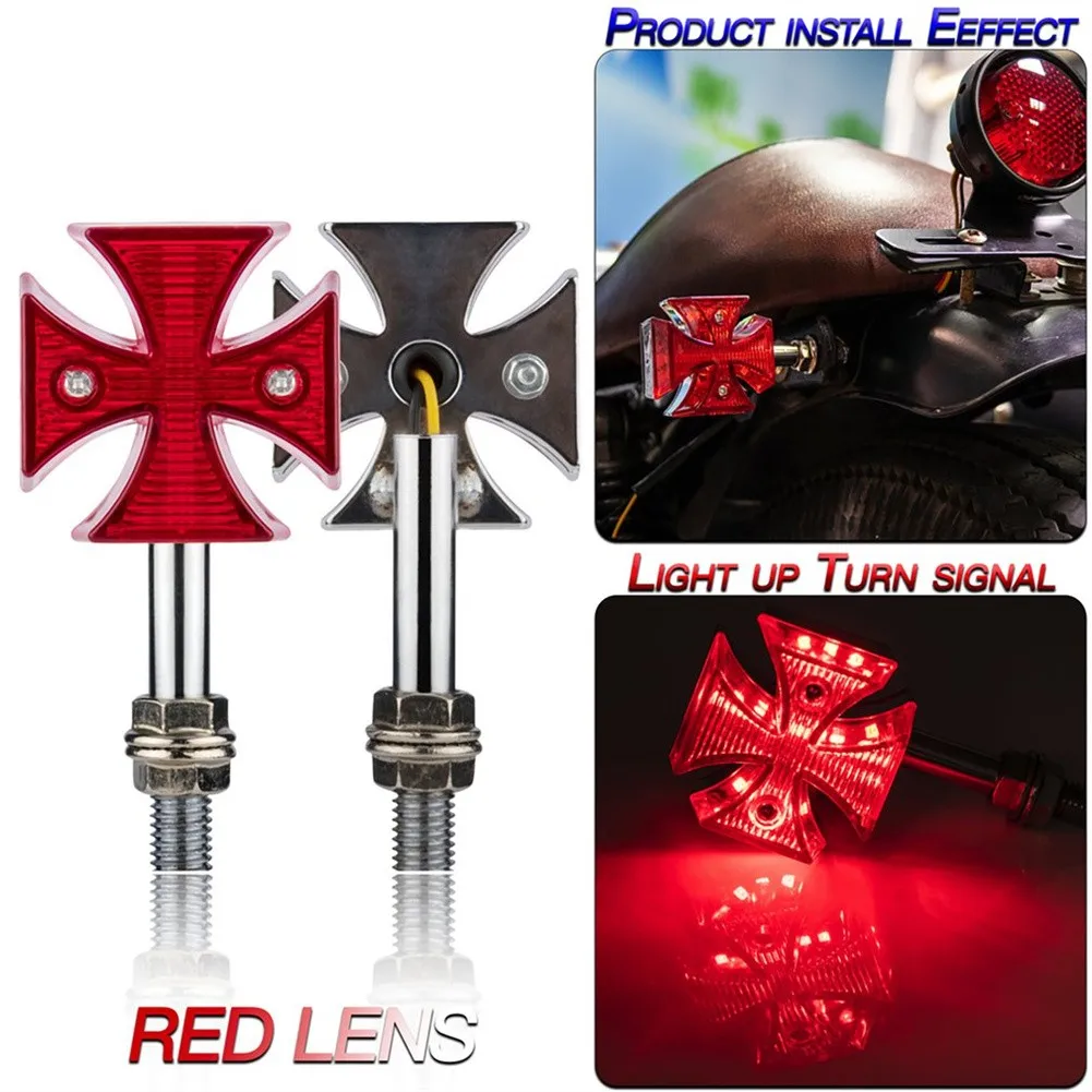 

2pcs/set Motorcycle Turn Signals Lights LED Flashers 12V Indicator Red Tail Lamps Flower Type Directional Accessories