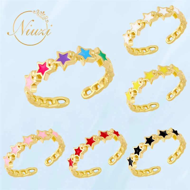 

Korea Cute Stars Rings For Women K-pop Fashion Classic Pentagram Opening Ring Female Adjustable Gold Color Creative Accessories