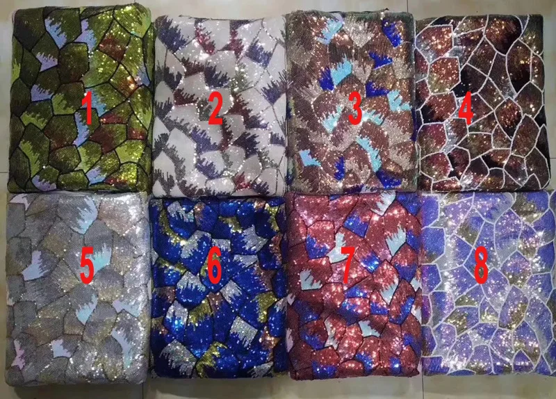 8 цветов (5 ярдов/шт.) блестящая африканская кружевная ткань с блестками