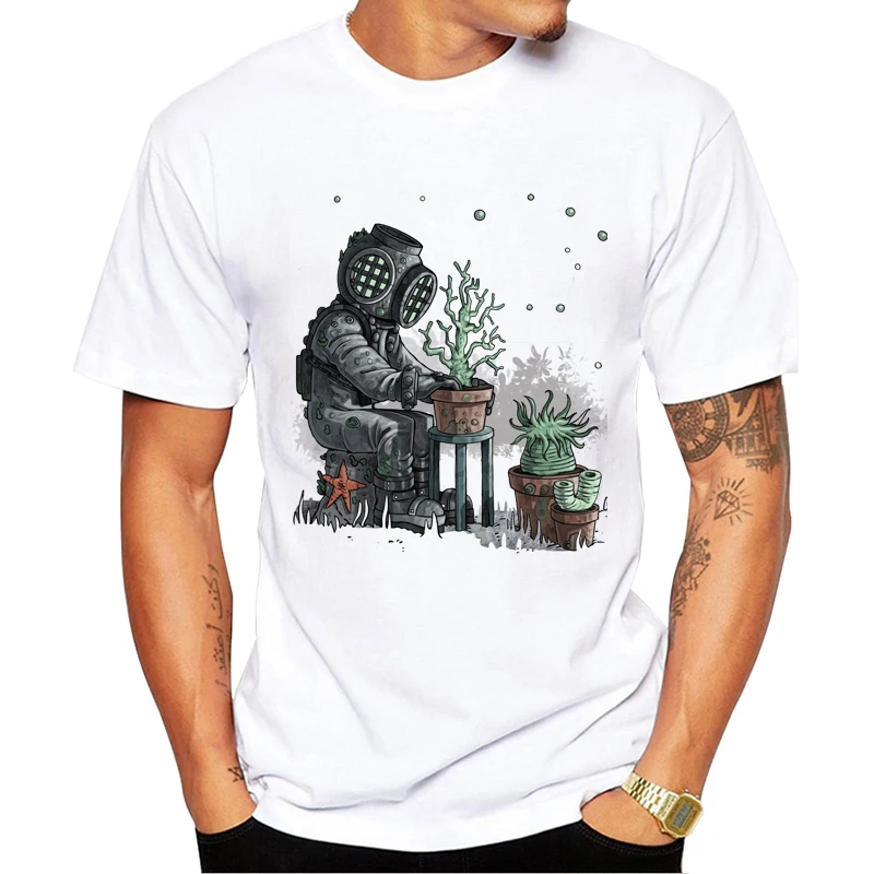 

TEEHUB Hipster Coral Garden Men T-Shirt Retro Astronaut Planting Printed Short Sleeve Tshirts Fashion t shirts Cool Tee