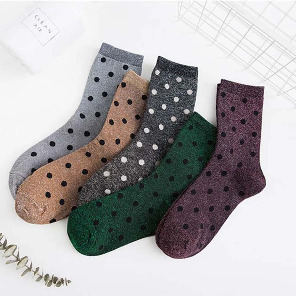 Блестящие женские носки в ретро-стиле горошек высококачественные хлопковые