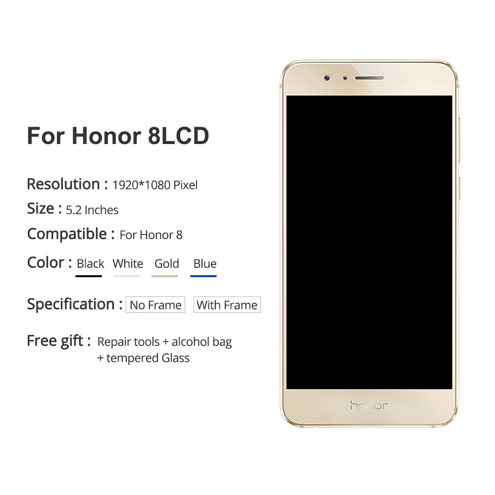 5," дисплей для huawei Honor 8 lcd сенсорный экран с рамкой Замена для huawei Honor 8 дисплей Frd-L09 lcd