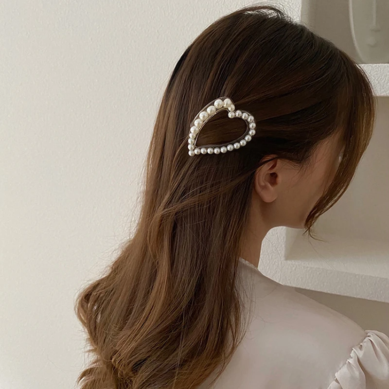 

1PC Fashion heart Pearl Barrettes Headwear Pearls Hair Clips for Women Girls Sweet Hairpins Hair Accessory