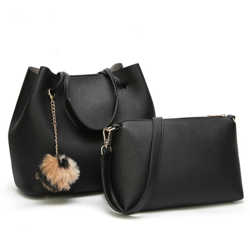 Комплект из большой кожаной сумки-ведра и композитных женских кошельков на плечо