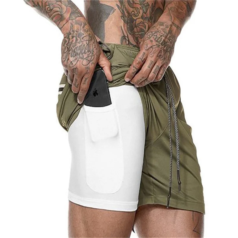 

2021 men's double-layer beach pants plus size shorts mesh five-point training pants sports casual pants