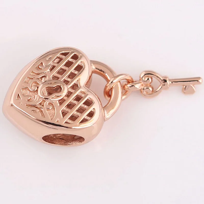 

Original 925 Sterling Silver Bead Rose Gold Hollow Lock Beads Fit Pandora Women Bracelet & Necklace Diy Jewelry