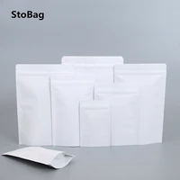 stobag 50pcs white self supporting kraft paper bags general food packaging composite aluminum foil sealed bags