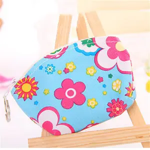 

New Women PU Coin Purse Mini Wallet Money Pouch Keyring Card Holder Small Zip Bag Flowers Coin Purse Zipper Pouch Wallet