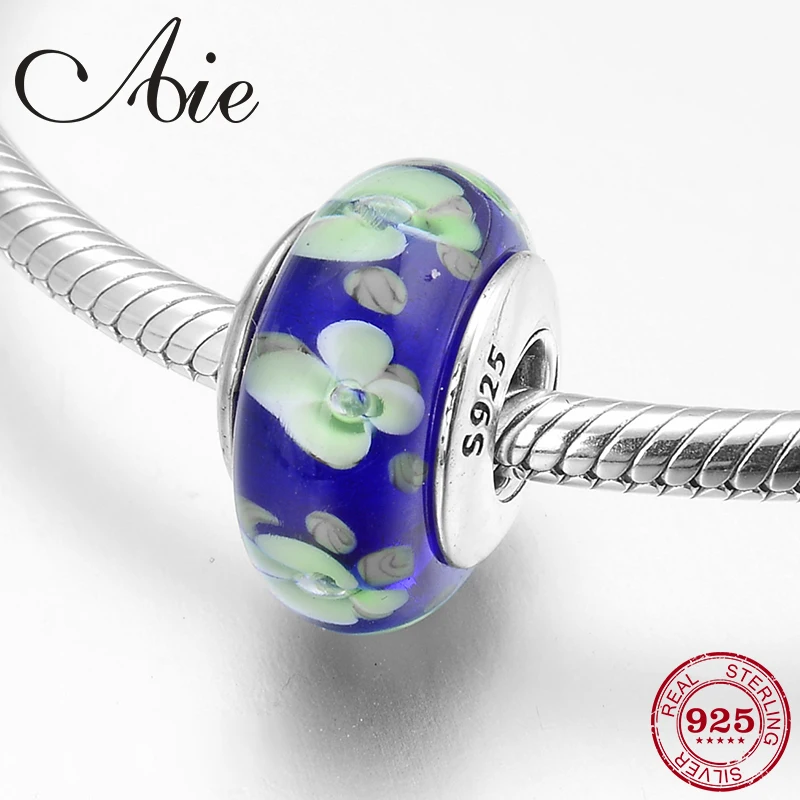 Модное синее муранское стекло из стерлингового серебра 925 пробы с бусинами и