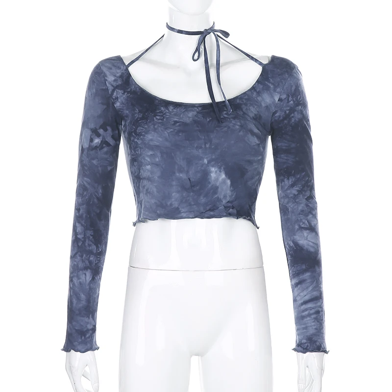 

Zoulv Fashion Tie Dye Women's T-shirts Y2k Elegant Tops Female Long Sleeve 2020 Vintage Tee Shirt Lace Up Streetwear Outfits