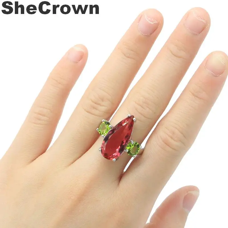 Женское кольцо для вечеринки разноцветное розовое турмалиновое перидот фианит
