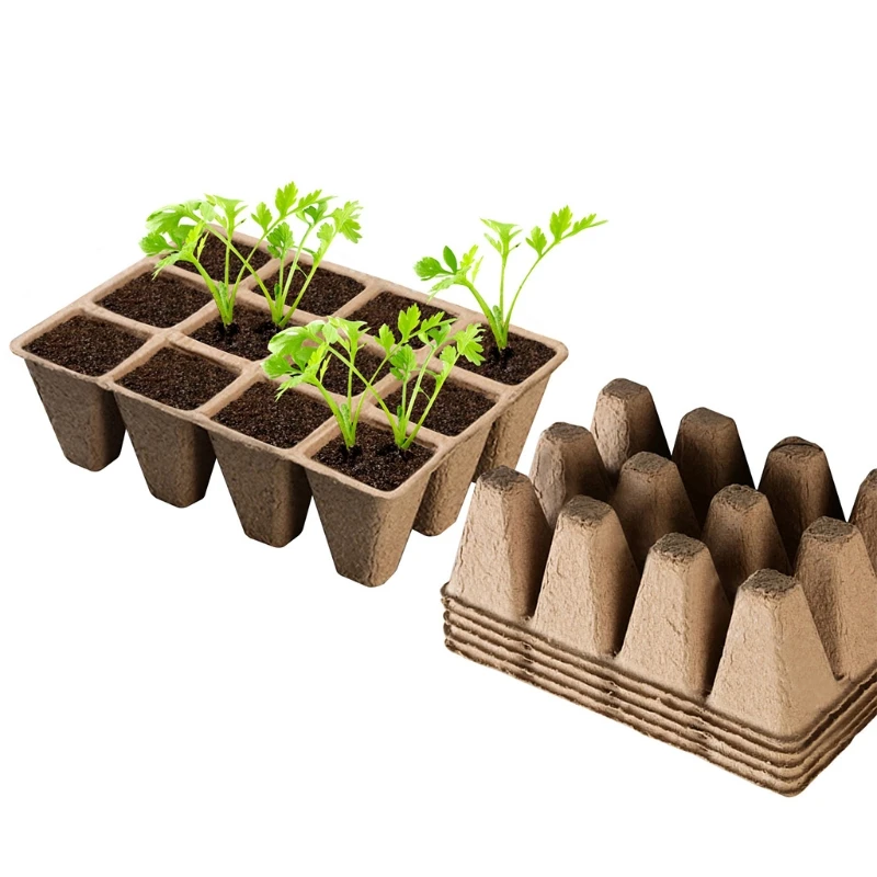 

P15D 10pcs 120 Cells Seedling Starter Tray Plant Germination Box Seed Nursery Cup Organic Biodegradable Pot for Planting