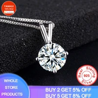 yanhui silver color 925 necklace statement wedding jewelry solitaire 8mm 2 carat lab diamond pendant necklace womens gift