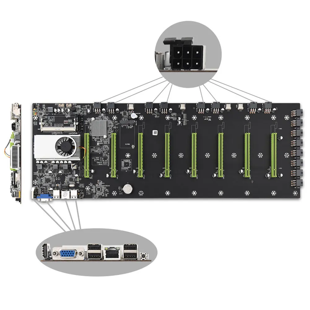 BTC-D37 раздвижная материнская плата для майнинга 8 pcie 16X USB2.0 DDR3 слот SODIMM Intel Q HM 65 чип с