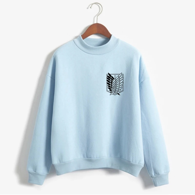 

Women's Anime Sweatshirts y2k Fleece Turtleneck Casaul Japan Cartoon Attack on Titan Shield Print Blouse Harajuku Kawaii Hoodies