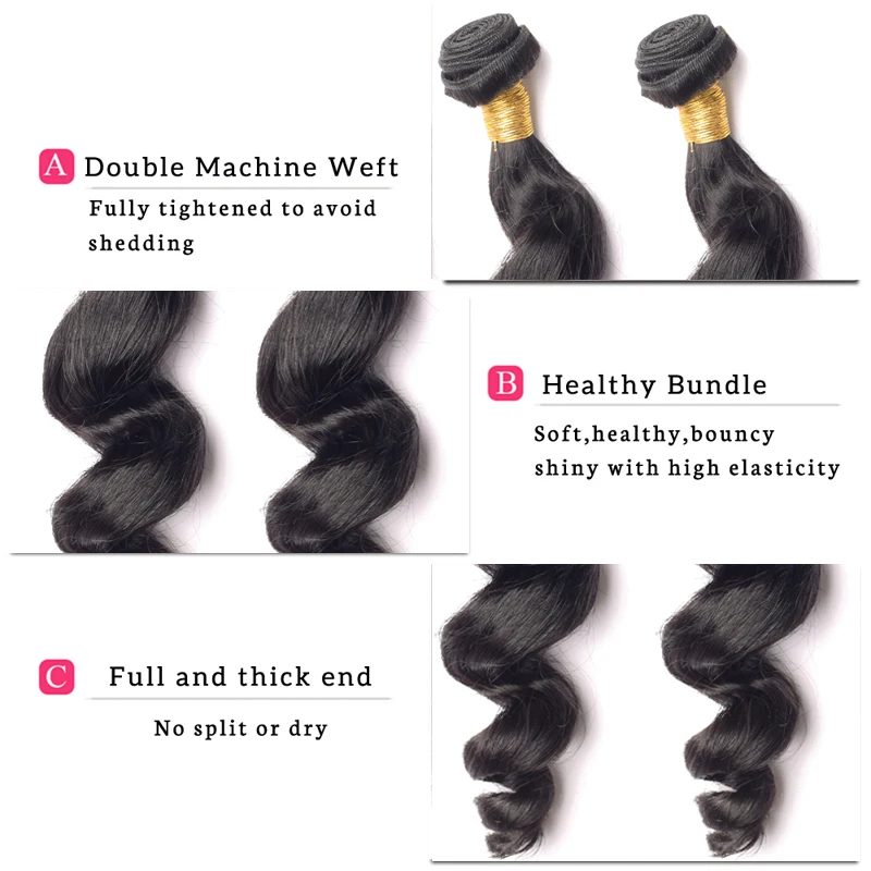 

YELO High Ratio Brazilian Remy Loose Wave 3PCS Human Hair Bundles With 4X4 Lace Closure With Baby Hair Natural Color Loose