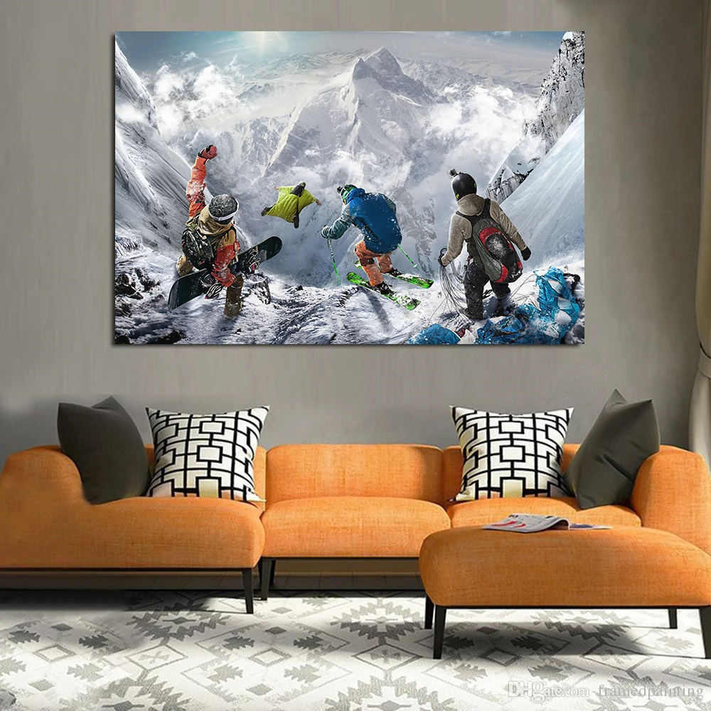 Skiing Sport Canvas Painting Posters and Prints Snowboarding Snow Mountain Wingsuit Flying Wall Pictures for Living Room Cuadros | Дом и сад