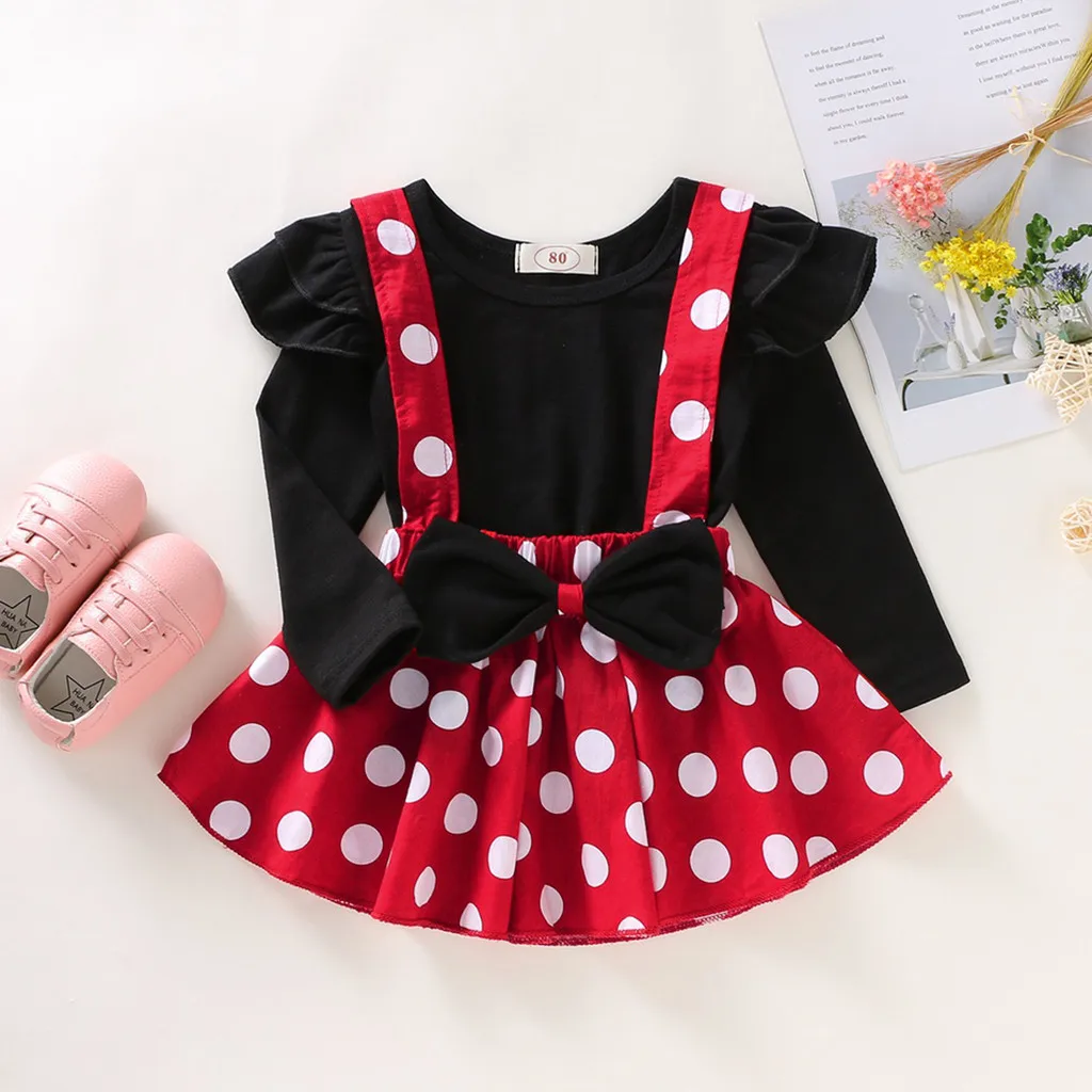 

Newborn Baby Clothes Set Toddler Girls Ruffles T-Shirt Tops+Dot Print Suspender Skirts Outfits Sets Clothing комплек одежд