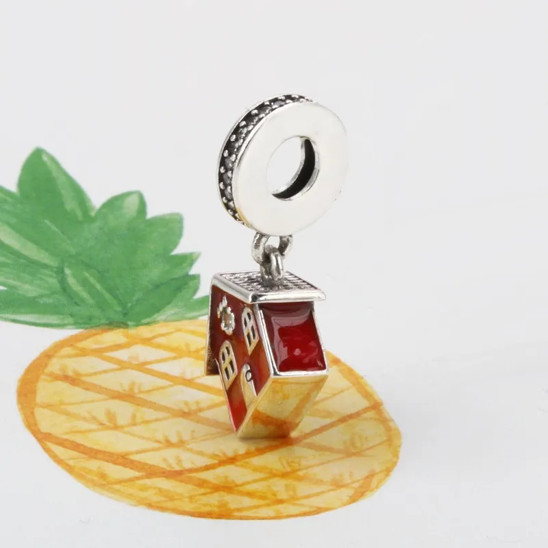 

Original 925 Sterling Silver Charm Red Enamel Christmas Home Pendant Fit Pandora Women Bracelet & Necklace Diy Jewelry