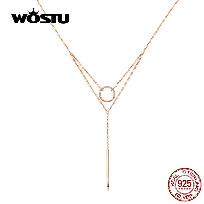 WOSTU, подлинное 925 пробы Серебряное геометрическое ожерелье, горячая мода, простое и милое регулируемое ожерелье с кругами для женщин CTN078