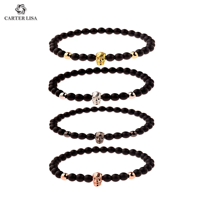 CARTER LISA Charm панк мужские золотые эластичные браслеты с черепами набор