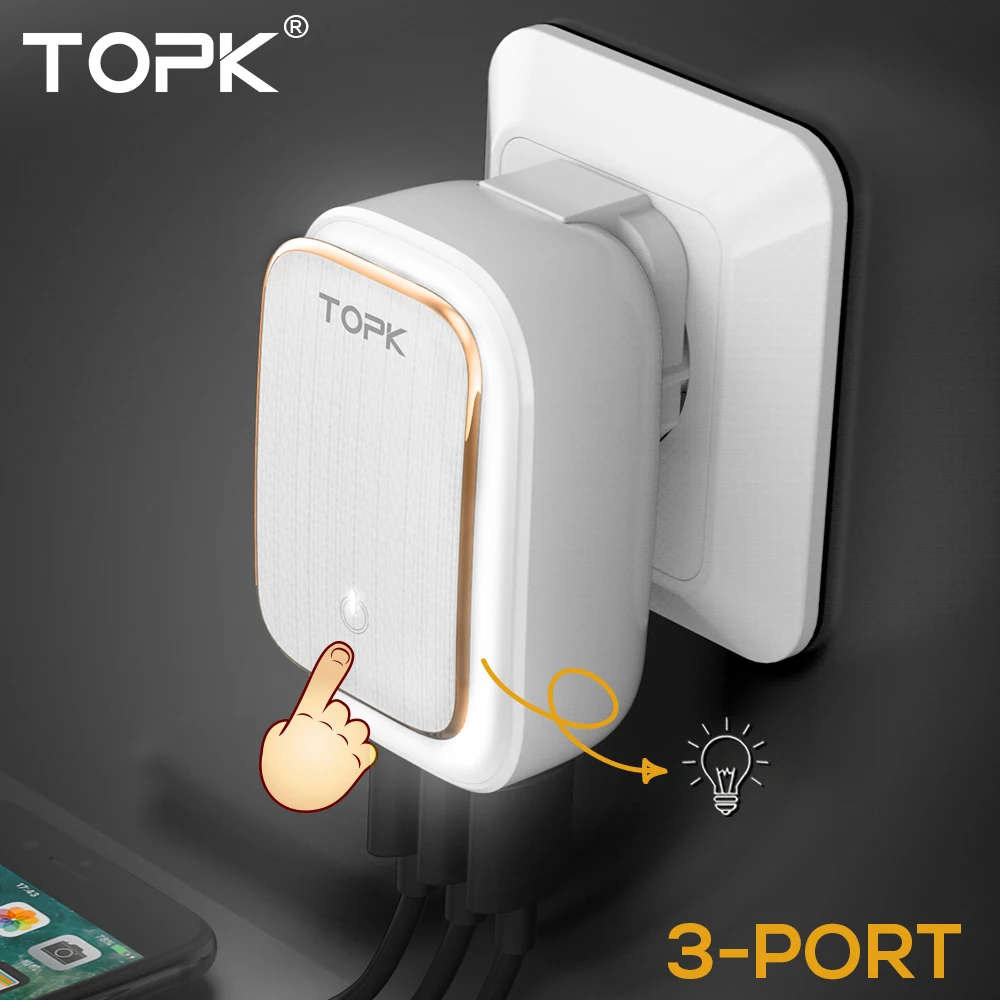 TOPK 5V 3.4A (макс.) • 3 Порты и разъёмы телефон Зарядное устройство светодиодный