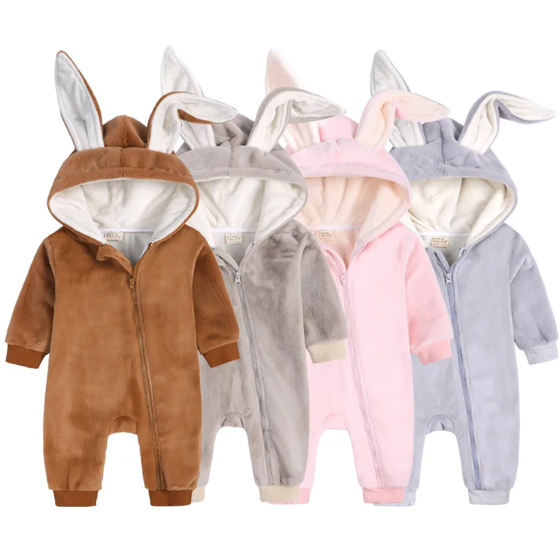 

LZH Winter Jumpsuit Kids Baby Boy Girls Clothes Plus Velvet Hooded Ears Bodysuit For Newborns Bodysuit 2021 Autumn Baby Romper