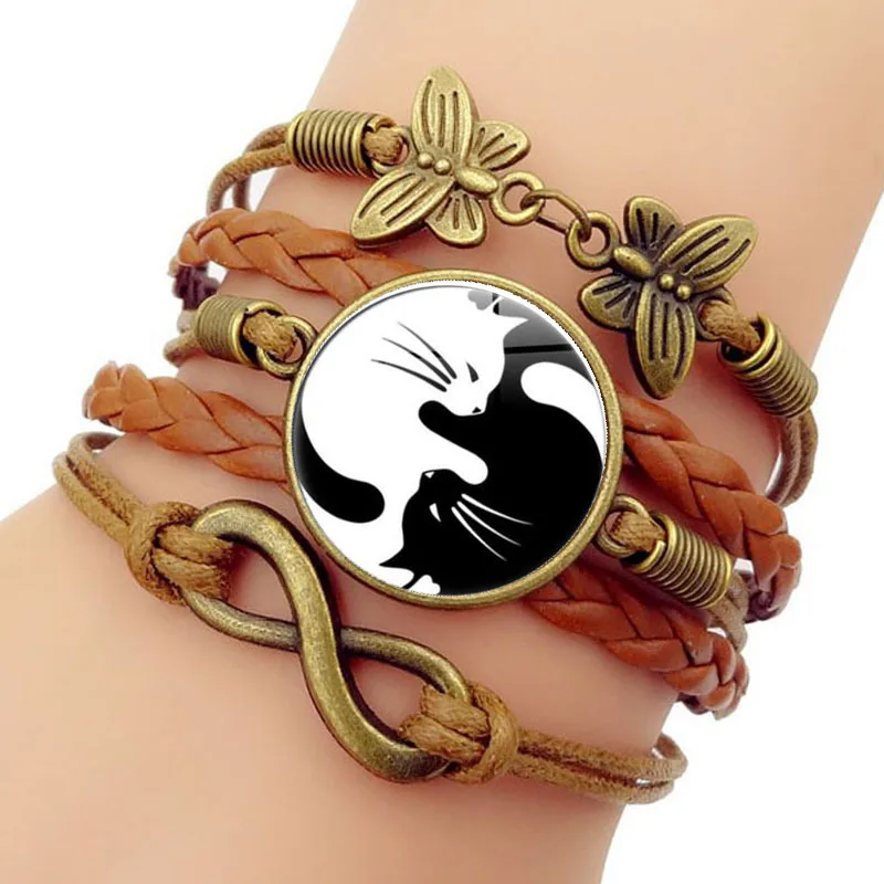 DoreenBeads Модный женский ретро подарок два Yin Yang Cat многослойный Плетеный | Браслеты с шармами -4000071314530