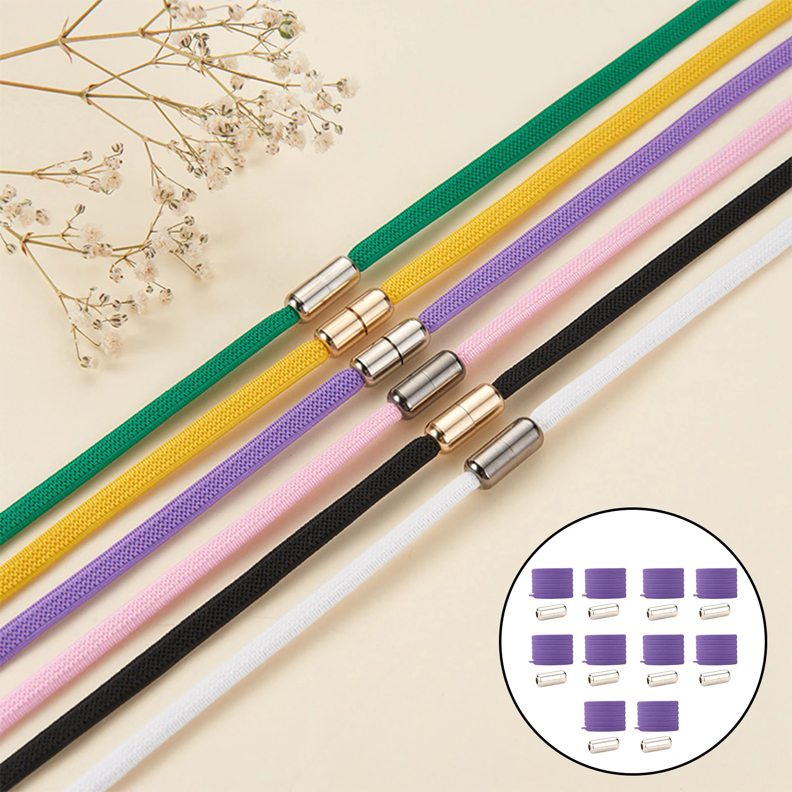 

No Tie Elastic Shoelaces Lock Laces Strings with Metal Buckles for Adults