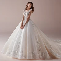 luxury wedding dresses o neck sleeveless lace applique charming gowns back button design court train robe de mari%c3%a9e tailor made