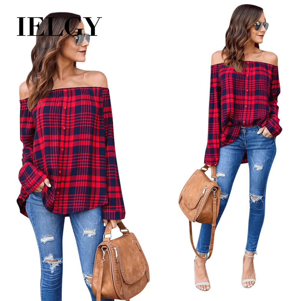 

IELGY New Red and Black Plaid Shirt Long Sleeve Loose Single-Breasted