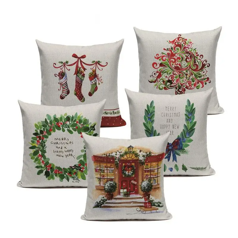 

Christmas Festival Santa Claus Cushion Cover 45X45cm Happy Birthday Deer Pillow Cases Kids Gift Bedroom Sofa Decoration