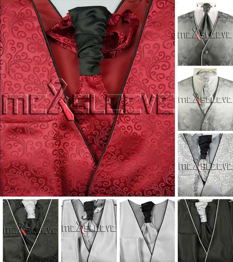 Бесплатная доставка жилет для смокинга с черной полосой (жилет + шейный платок