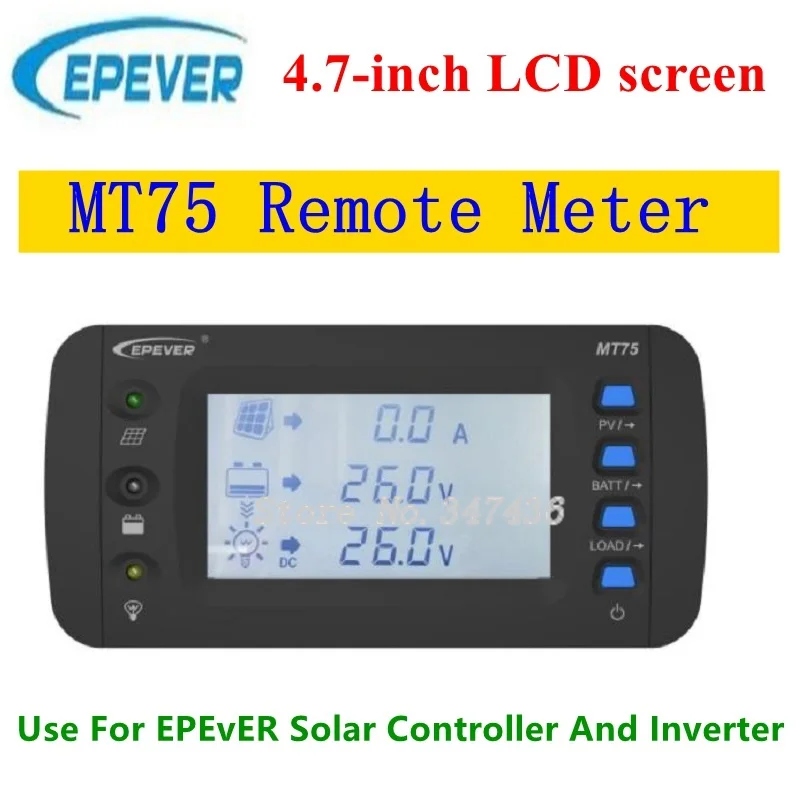 

EPEVER MT75 new generation remote meter can monitor EPEVER solar controller and inverter on one screen at the same time