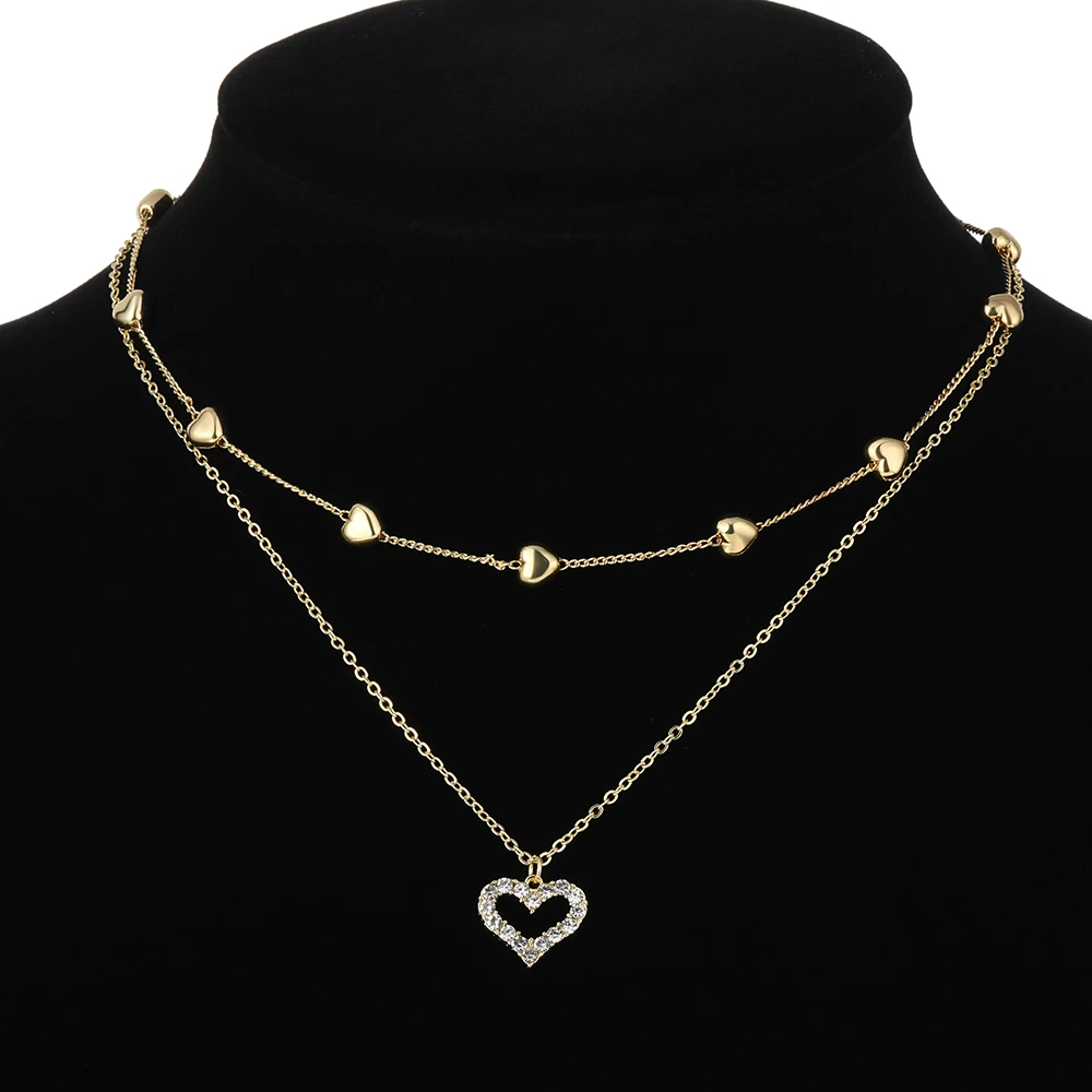 

UMKA Crystal Heart Jewelry Simple Chain for Women 2021 Double-Layer Stainless Steel Long Choker Necklace