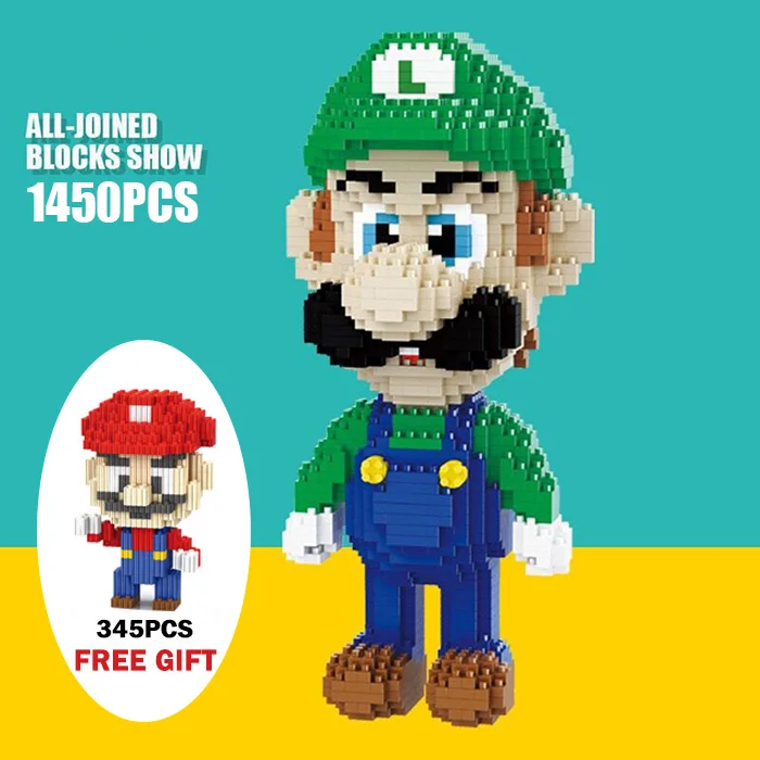 1450pcs Luigi GIFT 2497 шт Супер Марио Луиджи мини алмазные Строительные блоки DIY кирпичные игрушки для детей развивающие игрушки для детей рождественские подарки - Цвет: 1450pcs Luigi GIFT
